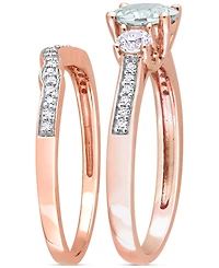 Aquamarine (5/8 ct. t.w.) & Lab-Grown White Sapphire (1/3 Bridal Set 10k Rose Gold