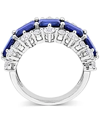 Lab-Grown Blue Sapphire (4-5/8 ct. t.w.) & White (2-1/10 Three Row Ring Sterling Silver