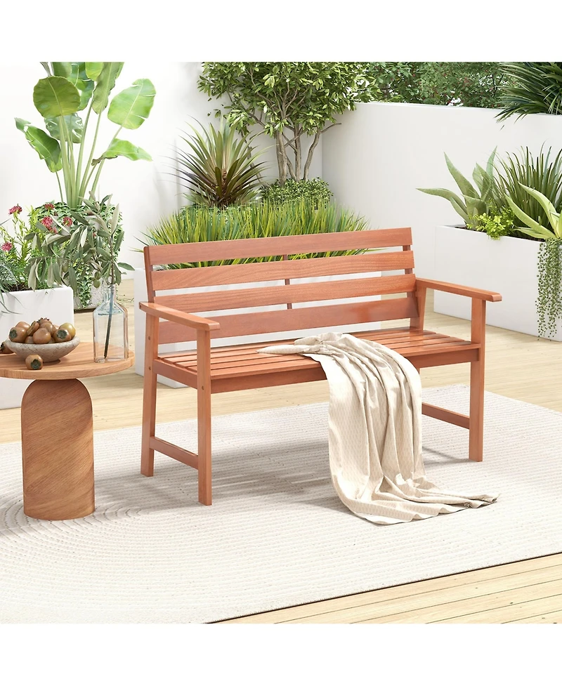 Costway Patio Solid Wood Bench Wood 2-Seat Chair with Slatted Seat & Inclined Backrest