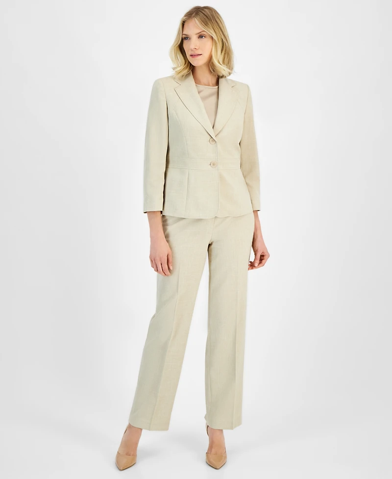 Le Suit Women's Two-Button Inset Jacket Extended-Tab Waist Pantsuit Set, Regular & Petite