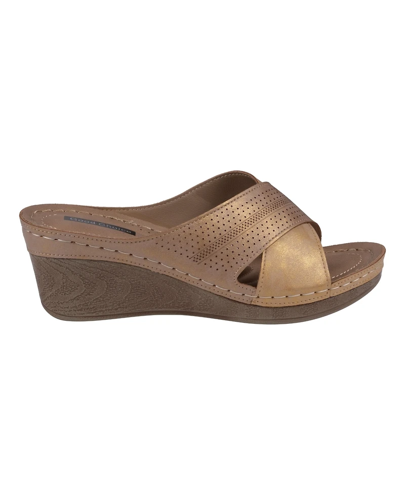 Gc Shoes Women's Hayden Perforated Contrast Cross Strap Wedge Sandals