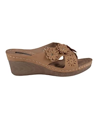 Gc Shoes Women's Miller Cross Strap Flower Slip-On Wedge Sandals