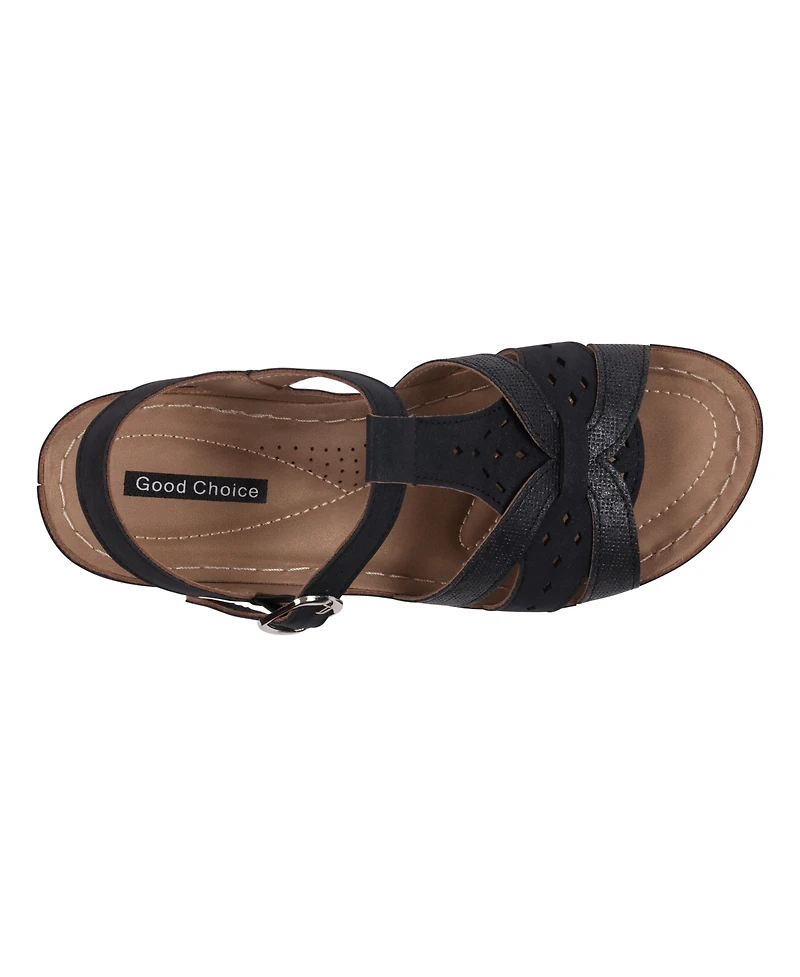 Gc Shoes Women's Darry Perforated T-Strap Slingback Wedge Sandals