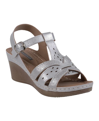 Gc Shoes Women's Darry Perforated T-Strap Slingback Wedge Sandals