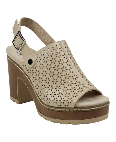 Gc Shoes Women's Olivia Perforated Slingback Wooden Platform Heeled Sandals