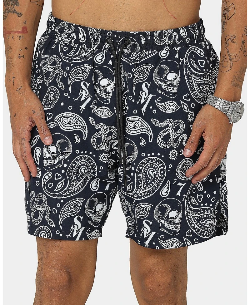Saint Morta Men's Paisley Skulls Beach Shorts