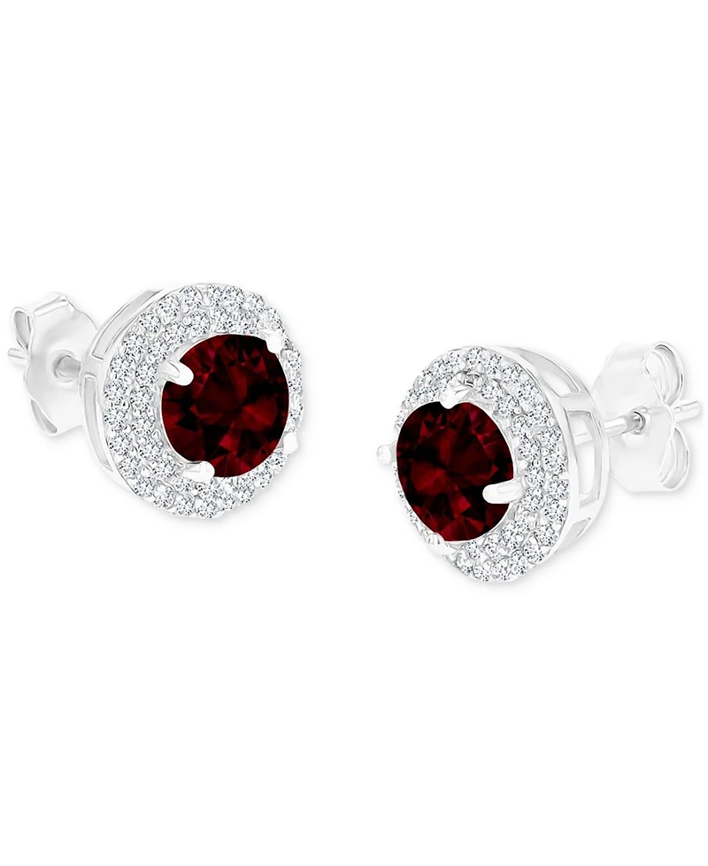 Amethyst (1-1/2 ct. t.w.) & Lab-Grown White Sapphire (1/2 Halo Birthstone Stud Earrings Sterling Silver (Also Additional Birthstones)