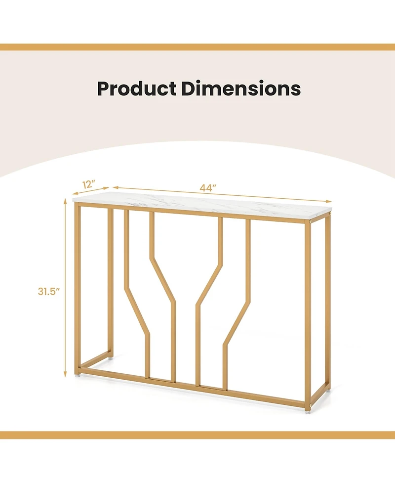 44" Gold Console Table with Faux Marble Tabletop Golden Metal Frame for Entrance
