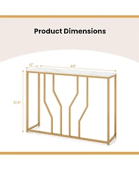44" Gold Console Table with Faux Marble Tabletop Golden Metal Frame for Entrance
