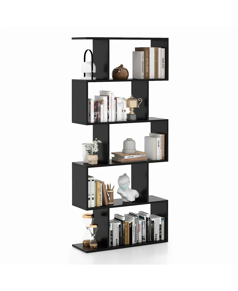 1 Pc 5-Tier Bookshelf Geometric S-Shaped Bookcase Room Divider Storage Display Shelf
