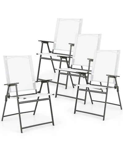 4pcs Patio Folding Portable Dining Chairs Metal Frame Armrests Garden