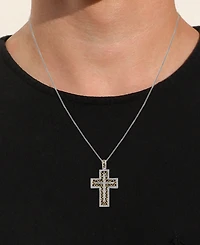 Men's Diamond Lattice Openwork Cross 22" Pendant Necklace (1/2 ct. t.w.) in Sterling Silver & 18k Gold-Plate