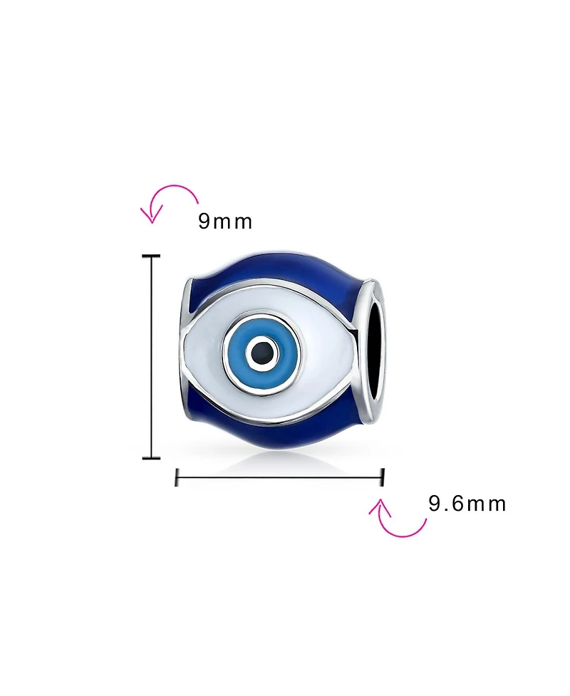 Bling Jewelry Spiritual Amulet Good Luck Blue Enamel Evil Eye Charm Barrel Bead Sterling Silver Fits European Bracelet