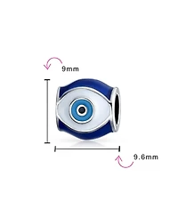 Bling Jewelry Spiritual Amulet Good Luck Blue Enamel Evil Eye Charm Barrel Bead Sterling Silver Fits European Bracelet