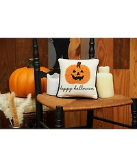8" x 8" Pumpkin Jack-o-Lantern French Knot Halloween Throw Pillow