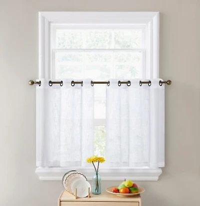 Abbey Faux Linen Textured Semi Sheer Privacy Light Filtering Transparent Grommet Short Thick Cafe Curtain Tiers For Small Windows Kitchen Bathroom Set Of 2
