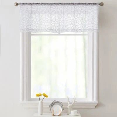Audrey Embroidered Sheer Voile Window Curtain Rod Pocket Valance For Kitchen Bedroom Small Windows Bathroom