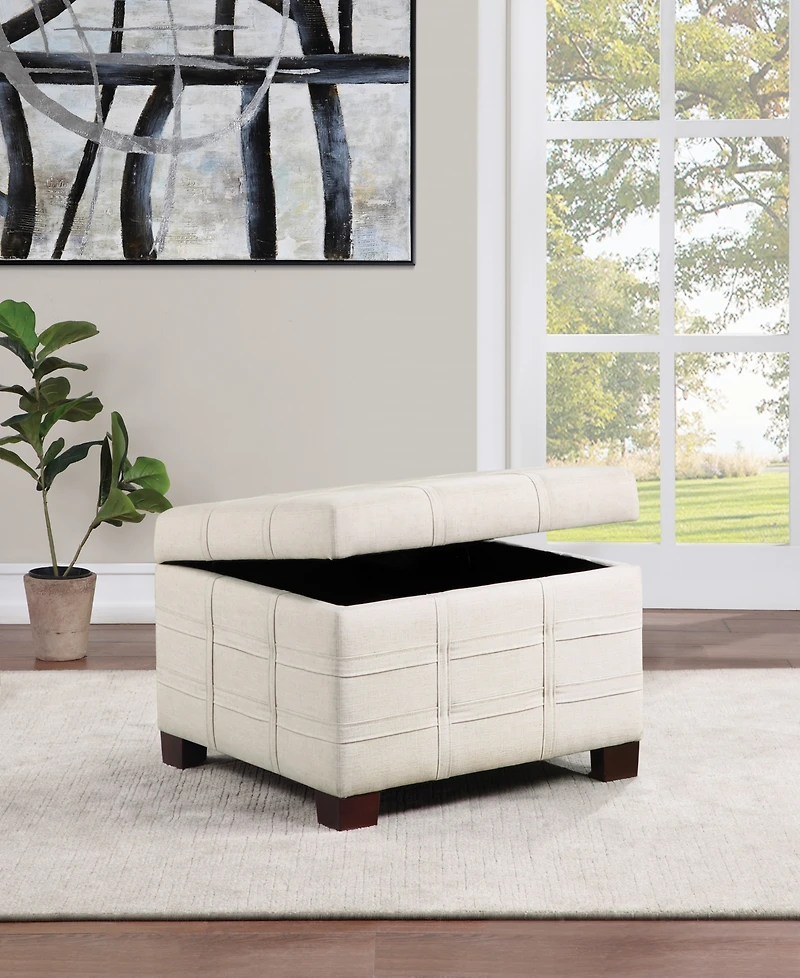 Office Star Detour Strap 29.75" Square Storage Ottoman in Wood and Linen Fabric Upholstery