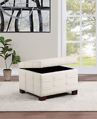 Office Star Detour Strap 29.75" Square Storage Ottoman in Wood and Linen Fabric Upholstery