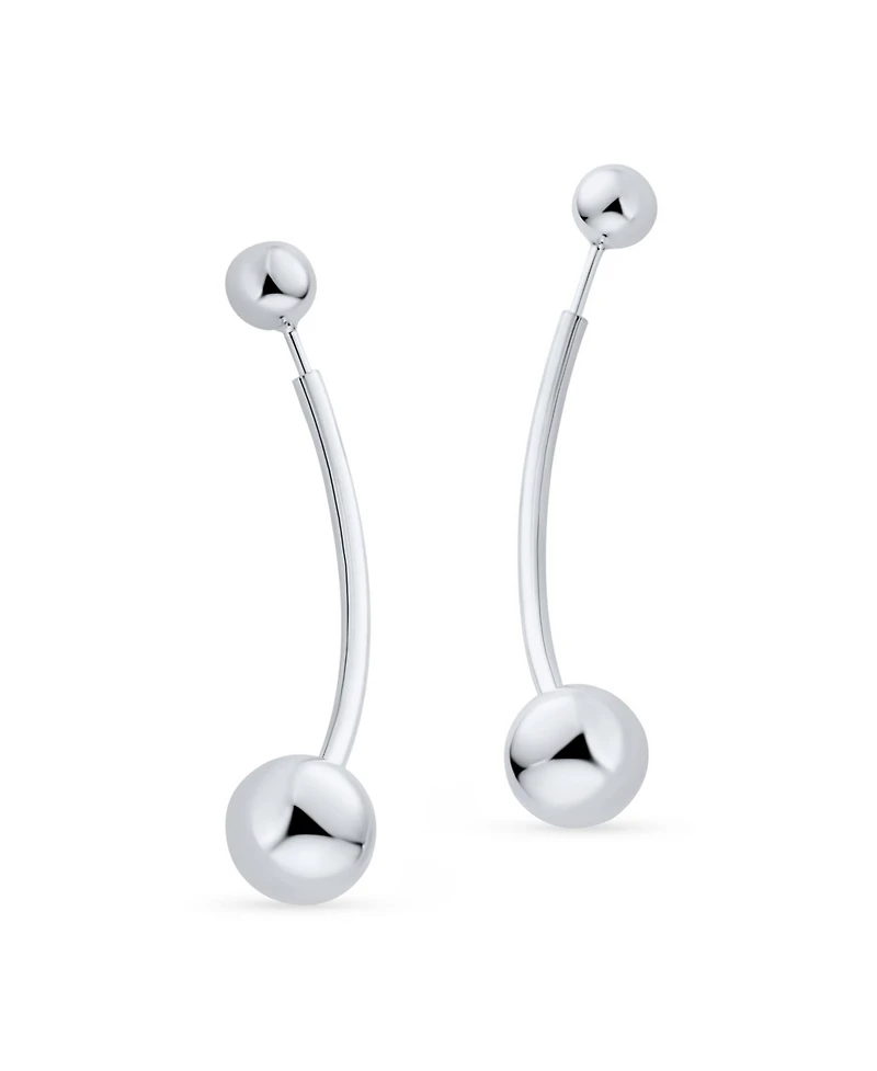 Bling Jewelry Modern Geometric Linear Long Bar Drop Ear Sterling Silver Double Bead Ball Dangle Earrings 610 Mm Bead