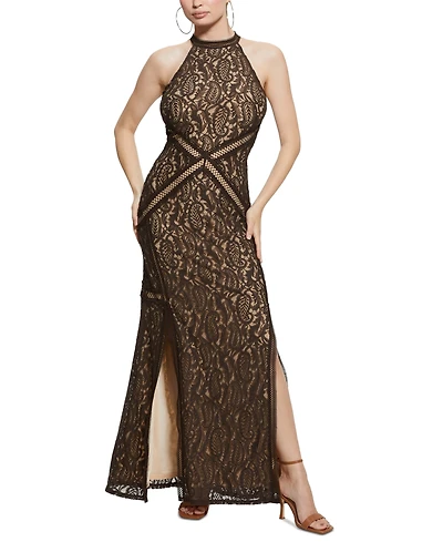 Guess Women's New Liza Lace Halter Sleeveless Gown