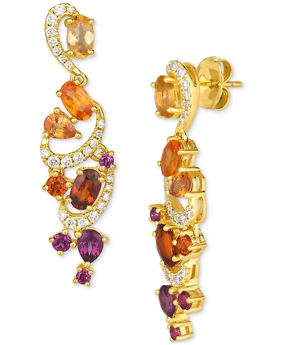 Le Vian Multi-Gemstone (2-1/2 ct. t.w.) & Vanilla Diamond (1/4 ct. t.w.) Swirl Drop Earrings in 14k Gold