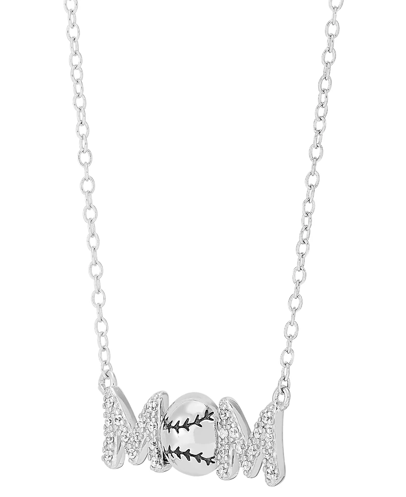 Diamond Baseball Mom Pendant Necklace (1/10 ct. t.w.) in Sterling Silver or 14k Gold-Plated Sterling Silver, 16" + 2" extender