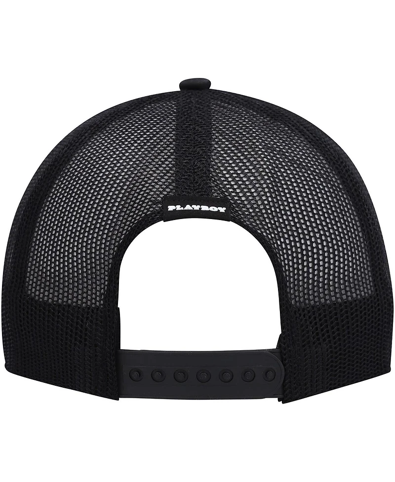 Men's Playboy White, Black Foam Trucker Snapback Hat