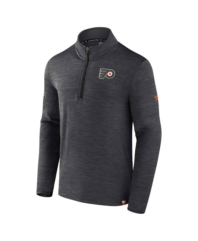 Men's Fanatics Heather Charcoal Philadelphia Flyers Authentic Pro Quarter-Zip Pullover Top