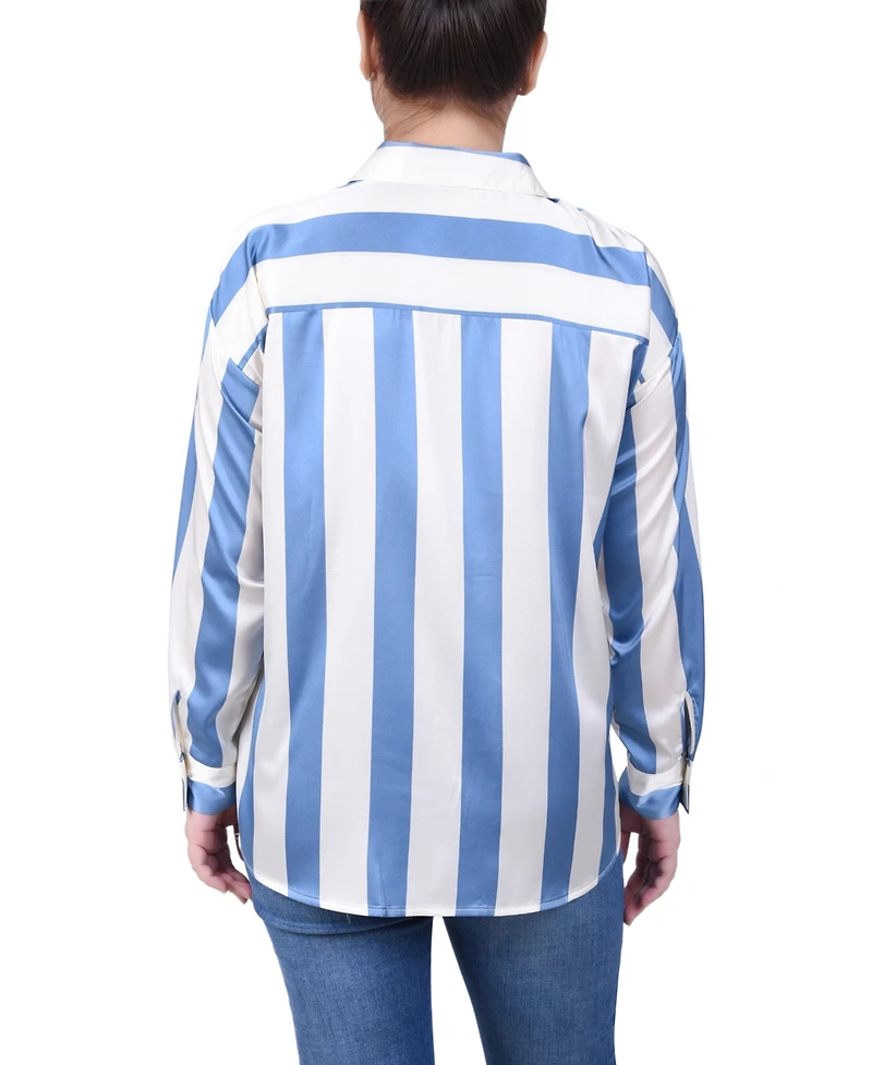 Ny Collection Women's Long Sleeve Striped Satin Blouse