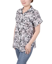 Ny Collection Women's Short Rolled Sleeve Button Front Blouse