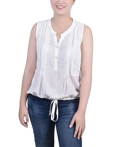 Ny Collection Women's Sleeveless Pintuck Tie-Hem Blouse