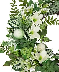 Northlight Hellebores and Ivy Artificial Spring Floral Wreath, 24"