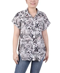 Ny Collection Women's Short Rolled Sleeve Button Front Blouse