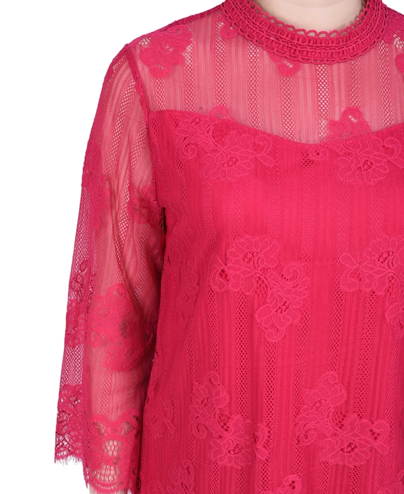 Ny Collection Women's 3/4 Sleeve Lace Blouse
