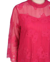 Ny Collection Women's 3/4 Sleeve Lace Blouse