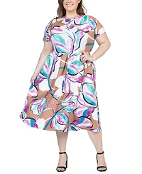 24seven Comfort Apparel Plus Size Short Sleeve Flare Midi Pocket Dress
