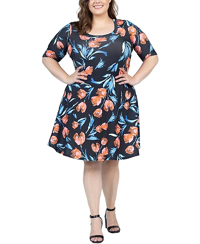 24seven Comfort Apparel Plus Size Elbow Sleeve Knee Length Dress