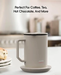 Tzumi Puree Warming Coffee Mug, 12 oz. Stainless Steel Mug with Warmer Coaster and Lid