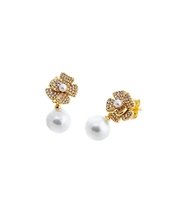 by Adina Eden Pave Dangling Flower Imitation Pearl Stud Earring