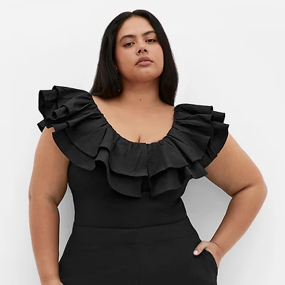 City Chic Plus Size Frill Shoulder Bodysuit