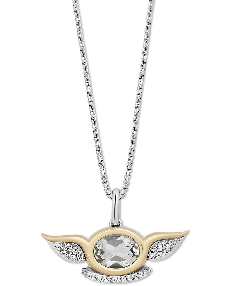 Star Wars Wonder Fine Jewelry Green Quartz (1-1/4 ct. t.w.) & Diamond (1/10 ct. t.w.) Grogu Pendant Necklace in Sterling Silver & Gold-Plate, 15-3/4"