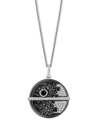 Star Wars Wonder Fine Jewelry Diamond (1/5 ct. t.w.) & Druzy Stone Death Star 18" Pendant Necklace in Sterling Silver