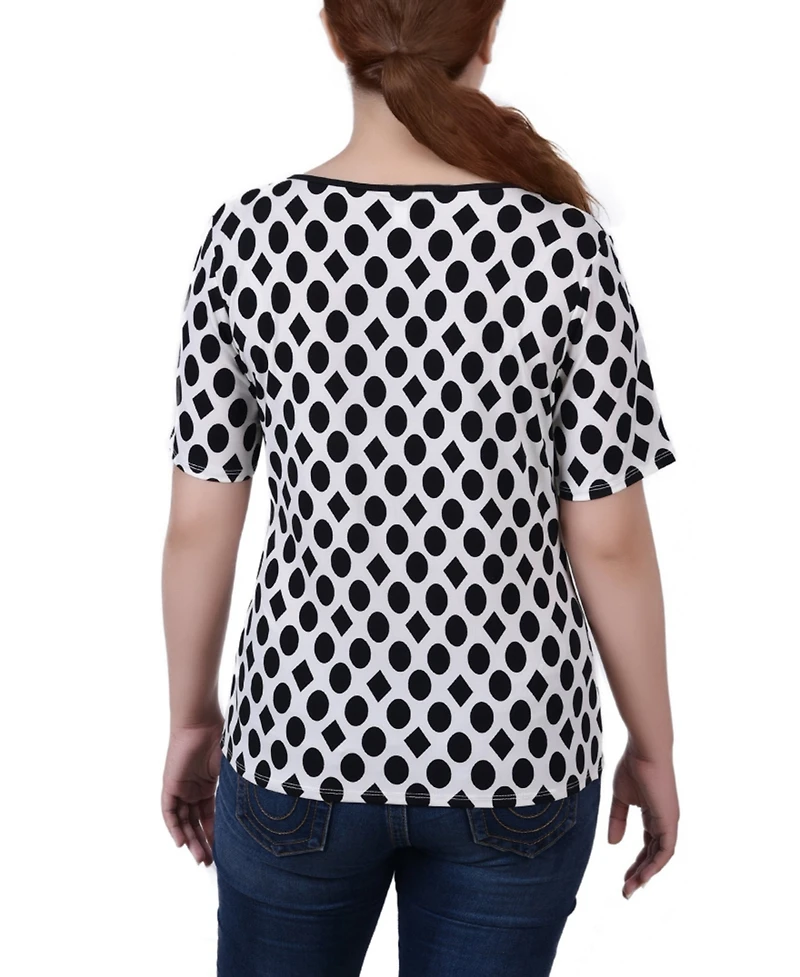 Ny Collection Women's Short Sleeve Top with Ring Details