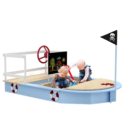 Outsunny Wooden box with Pirate Ship Design for 3-7 Years,