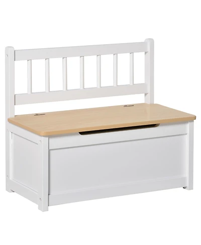 Qaba 2-in-1 Wooden Toy Box Kids Seat Bench Storage Chest w/ Safety Rod