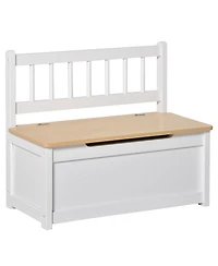 Qaba 2-in-1 Wooden Toy Box Kids Seat Bench Storage Chest w/ Safety Rod