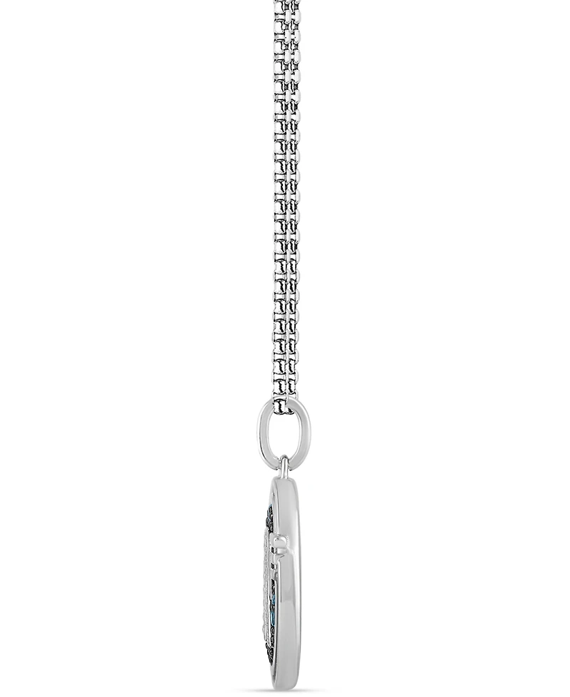 Marvel Wonder Fine Jewelry Swiss Blue Topaz (3/8 ct. t.w.) & Diamond (1/10 ct. t.w.) Captain America Logo 18" Pendant Necklace in Sterling Silver
