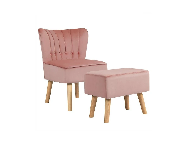 Modern Accent Chair Ottoman Set with Footstool-Pink