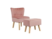 Modern Accent Chair Ottoman Set with Footstool-Pink